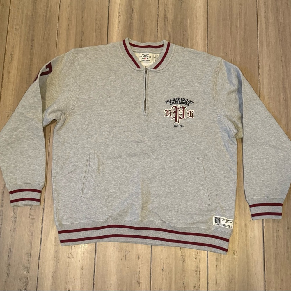 Vintage Grey  Polo Ralph Lauren Varsity Quarter Zip Pullover XL